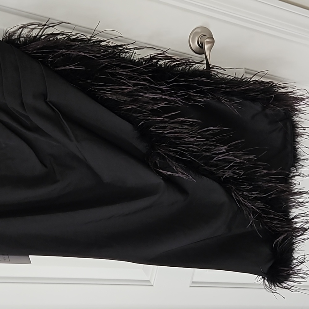 Ieena for Mac DuggalSleeveless Faux Wrap Dress with Feather Detail - Picture 5 of 6